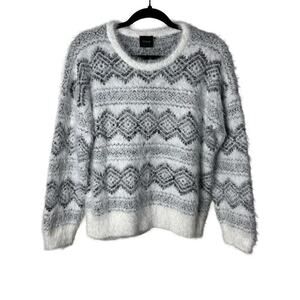 Cliché Fair Isle Fuzzy Eyelash Knit Sweater‎ Soft Cozy Pullover Womens Size M
